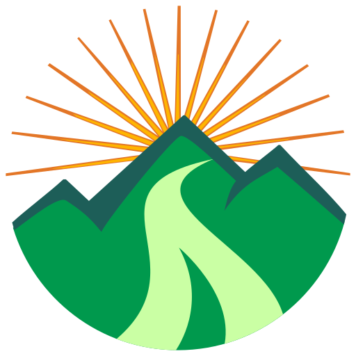 Logo with path to mountain top with light rays